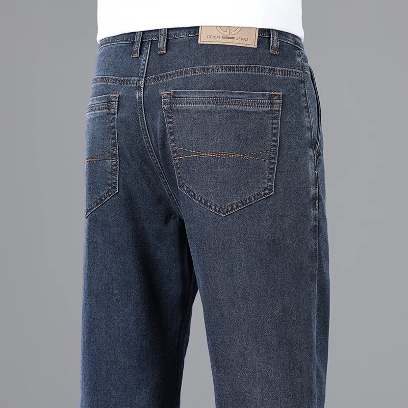 

Spring Summer Thin Lyocell Jeans Men's Fashion Loose High-waisted Straight Washed Denim Pants Classic Business Casual Trousers