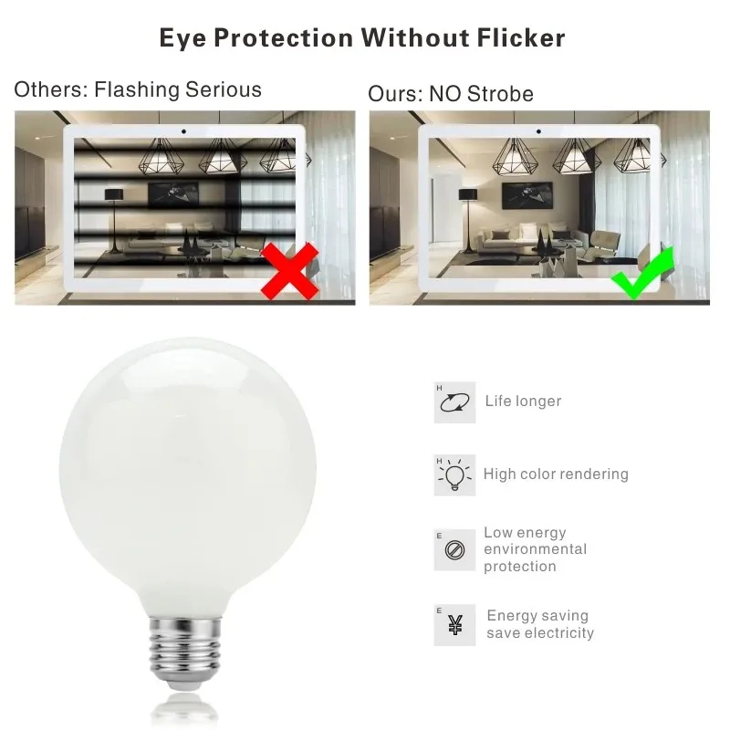 Bombilla de cristal lechoso G80 G95 G125 E27 5W bombilla LED Edison AC110V 20V bombilla redonda lámpara blanca fría/cálida LED Control de sonido AC 85V-265V