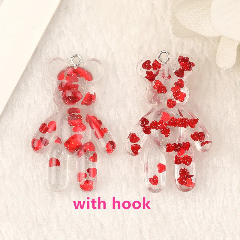 8Pcs Valentine Charms Flatback Heart Bear For Necklace Keychain Diy Making Accessories