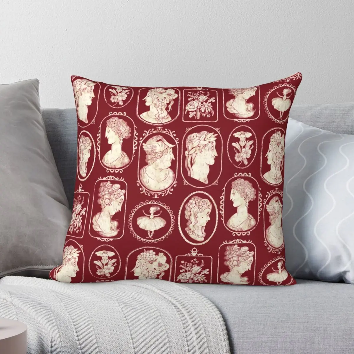 

Cameos Red Pillowcase Polyester Linen Velvet Printed Zip Decor Throw Pillow Case Home Cushion Case