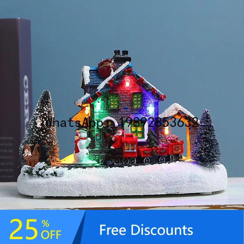 

CZ Christmas Decoration Snow Scene House Glowing Cabin Christmas Gift Present
