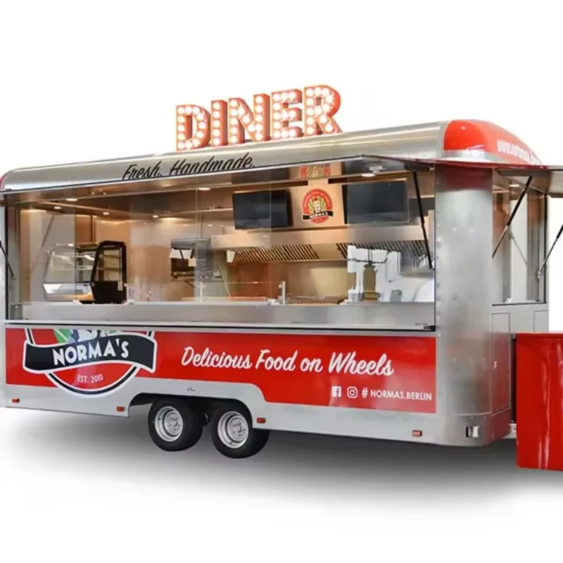 Food Truck with Full Kitchen Mobile BBQ Food Truck Concession Mobile Kitchen Snack Coffee Cart Food Trailer