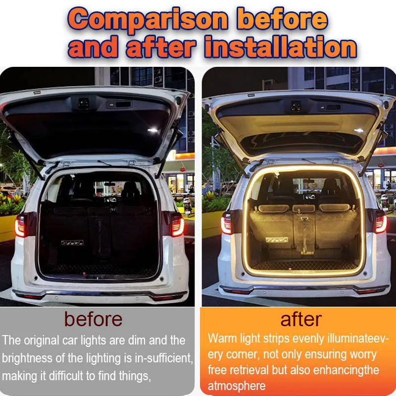 Car Trunk Dynamic Flowing Flexible Light Strip 2M 4M Automatic On/Off Scanning Lamp Waterproof Light Strip Hidden Installati