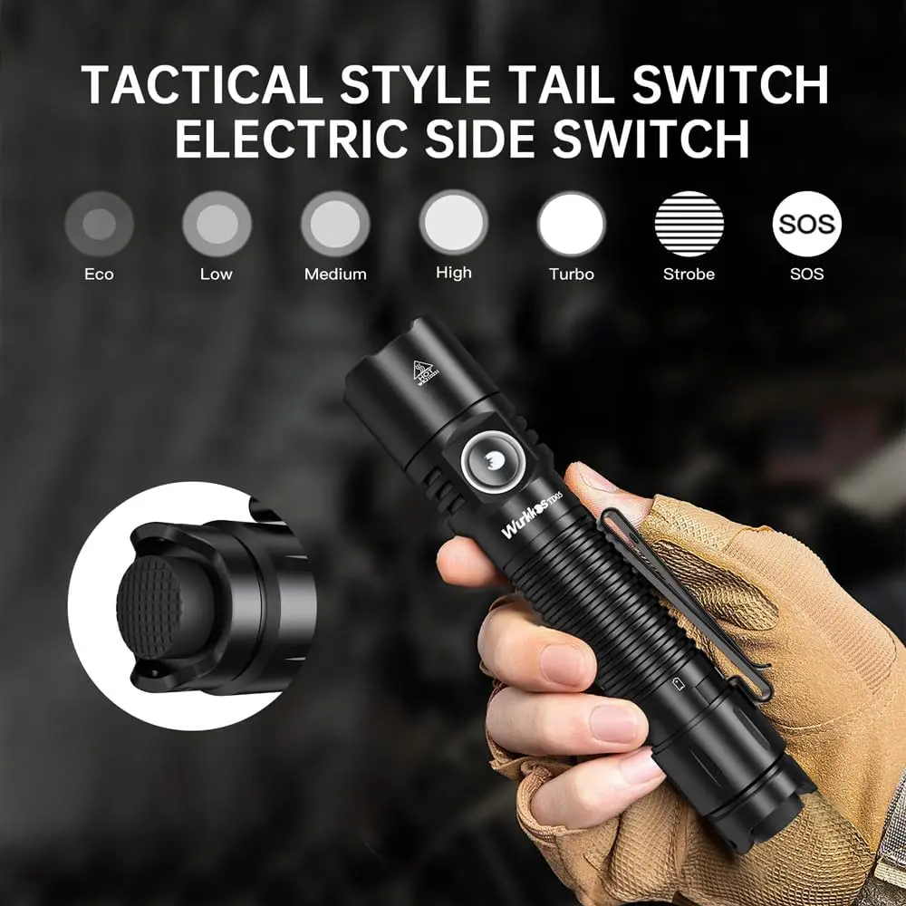 Wurkkos TD05 18650 Self Defense EDC Light Rechargeable Tactical Flashlight 1800LM LED Lamp IP68 Outdoor Lighting Dual Switch