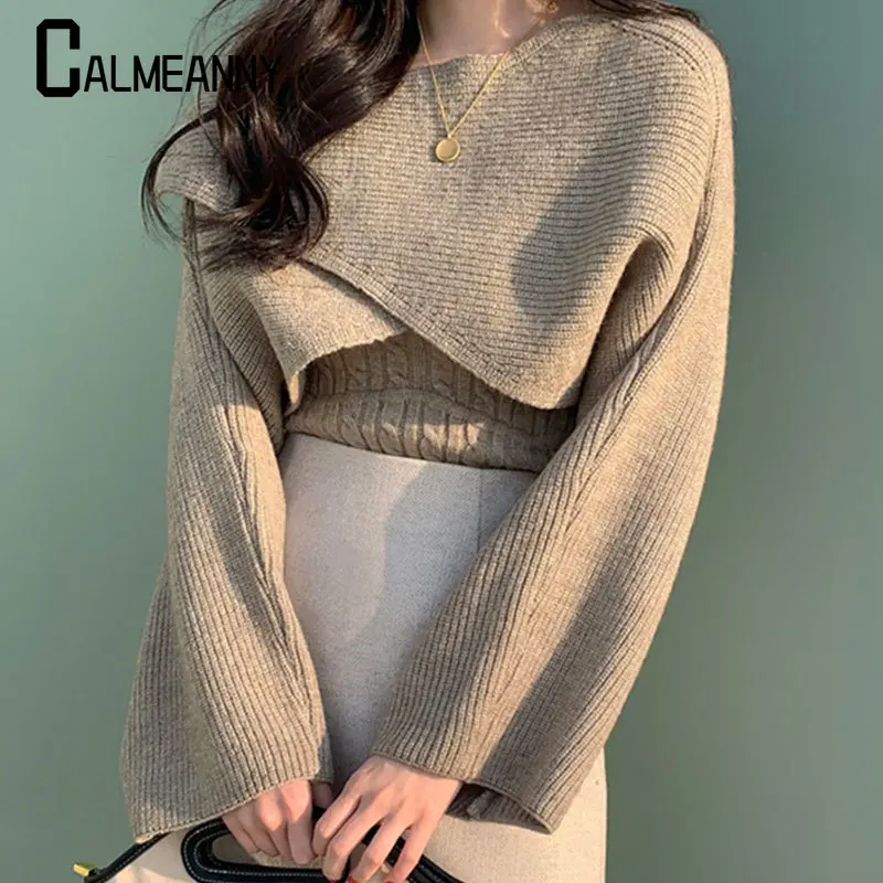 

Women Sweater 2023 Autumn Winter New Style Korean Edition Round Neck Long Sleeve Vintage Slim Streetwear Vintage Short Pullovers