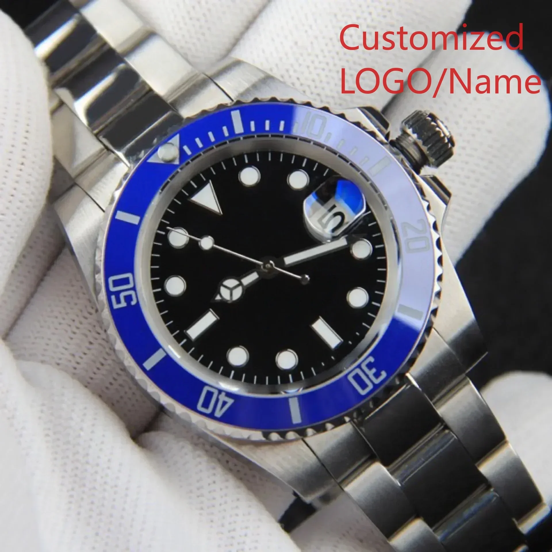 Wholesale watch Customized Watch  Men Watch Automatic Mechanical  Black Blue Gold Sapphire Ceramic Bezel Stainless Steel Bracele