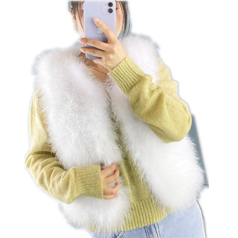 

Women's Fashion Warm Real Ostrich Feather Vest Jacket Coat Sleeveless Outwear Winter Short Wasitcoat