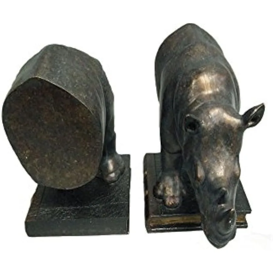 Comfy Hour Wildlife Collection Bronze Rhino Art Bookends Animal Decoration Set of 2 1 Pair Antique Style Heavy Weight Copper 7