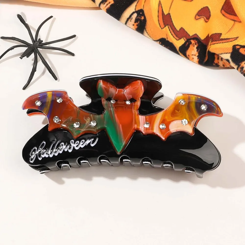 Acrylic Halloween Shark Clip Gradient Color Waterproof Skull Shark Clip Bat Witch Hat Acetic Acid Hair Claw Headwear