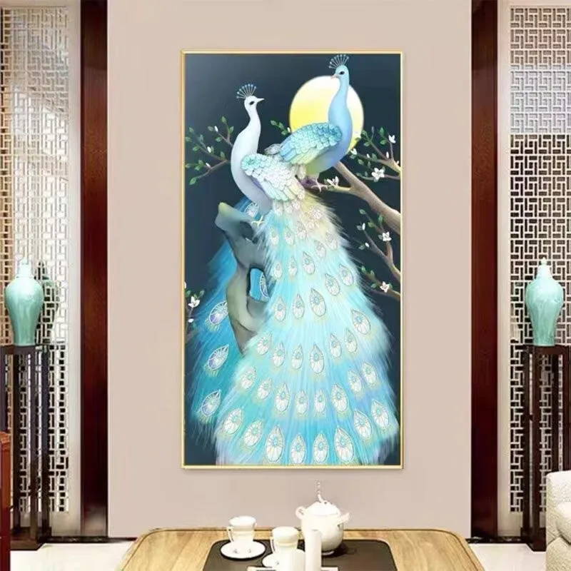 

9CT 55X100CM Peacocks Needlework,DIY Printed Cross Stitch,Set For Embroidery Kit Full Cotton Threads