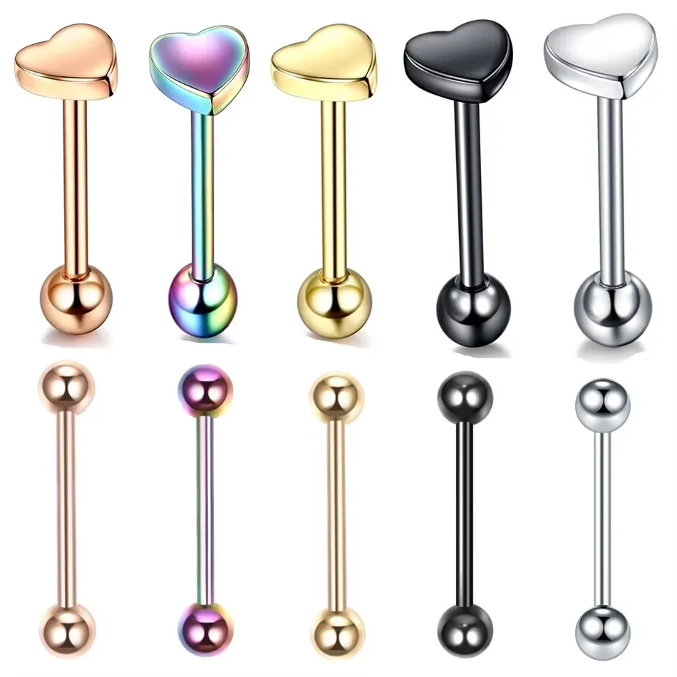 1PC Stainless Steel Heart Shaped Tongue Ring Barbell Tongue Piercing Cute Bar Ear Tragus Studs Nipple Bar Piercing Body Jewelry