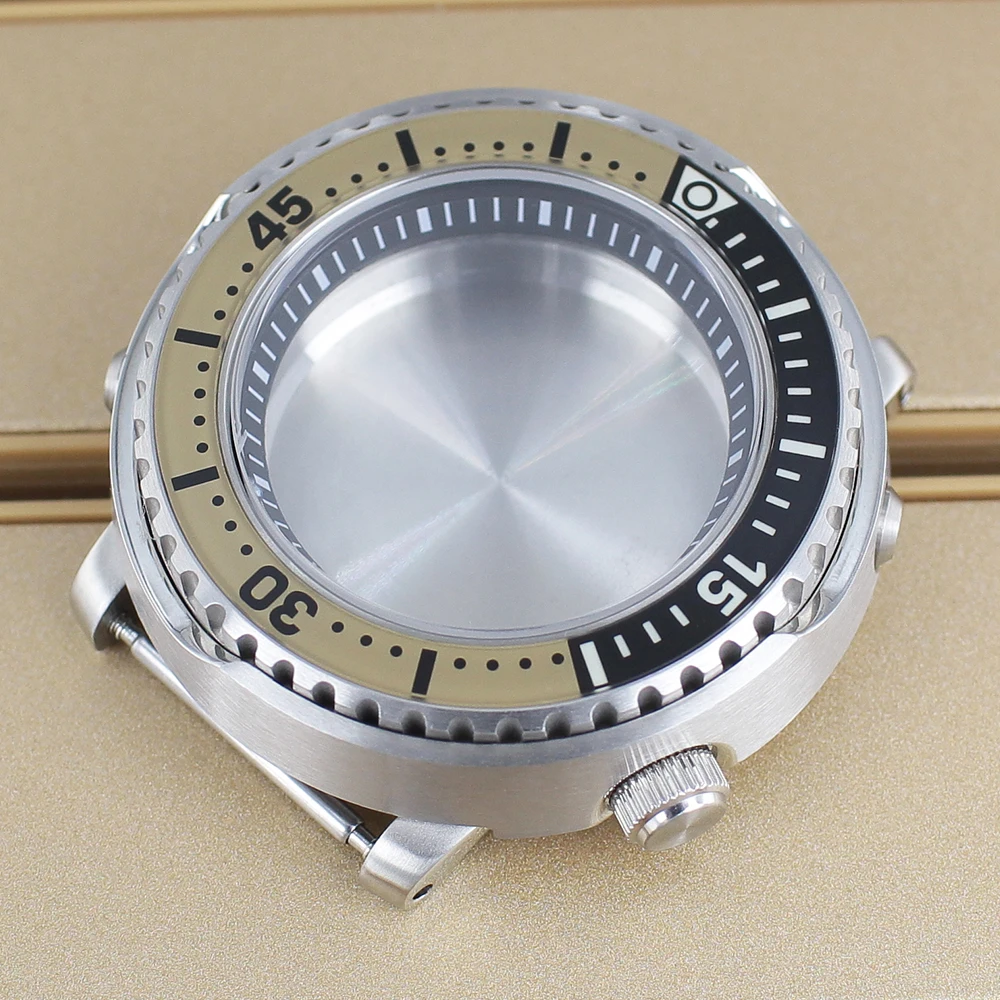 

Silvery 43.3mm stainless steel Watch Case Sapphire Glass For Seiko Nh34 Nh35 Nh36 Nh38 Movement 28.5mm Dial Modified Tuna Baby