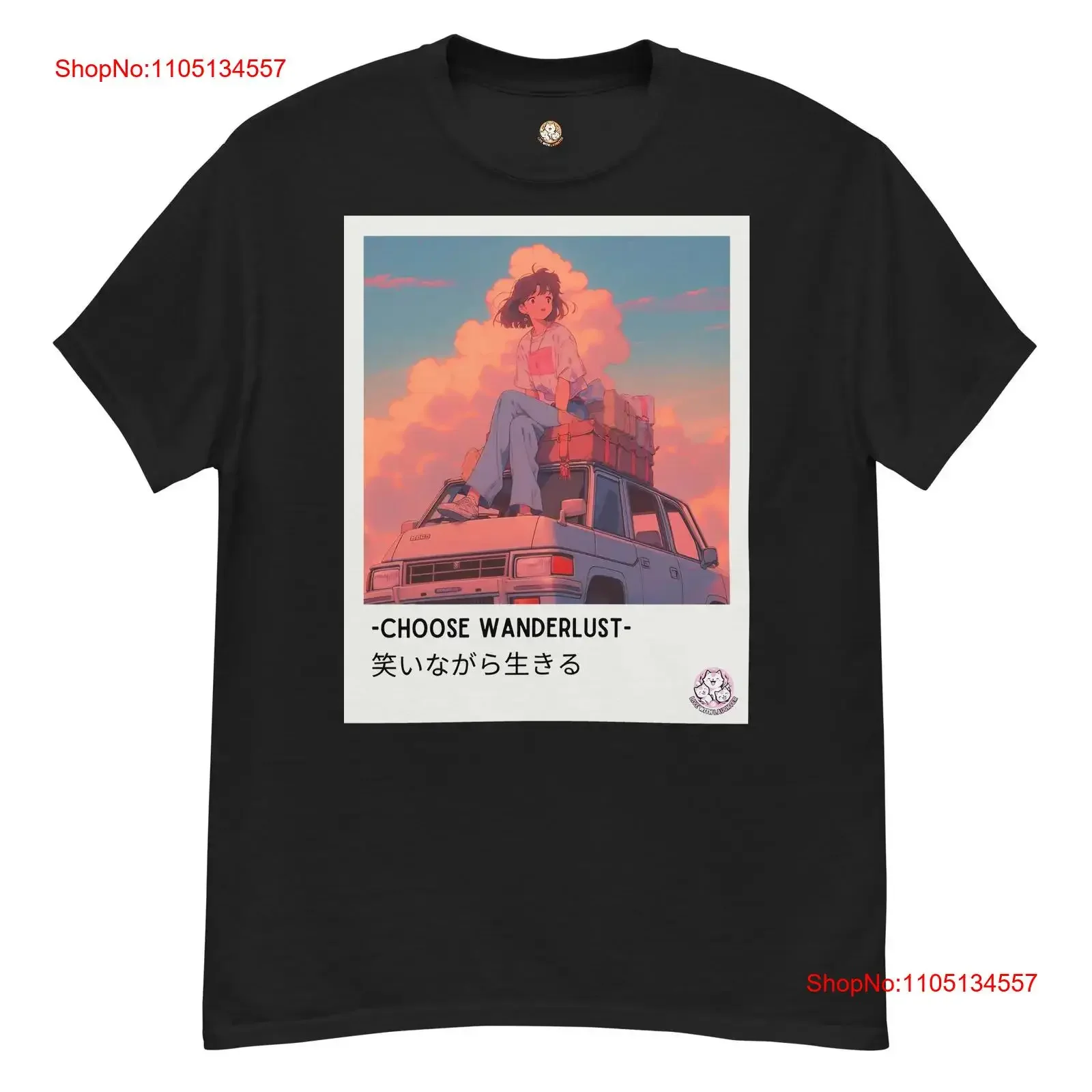 

Live With Laughter Novelty Anime T Shirt Choose Wanderlust Black vintage Washed Versatile Top For Everyday Wear Stretched