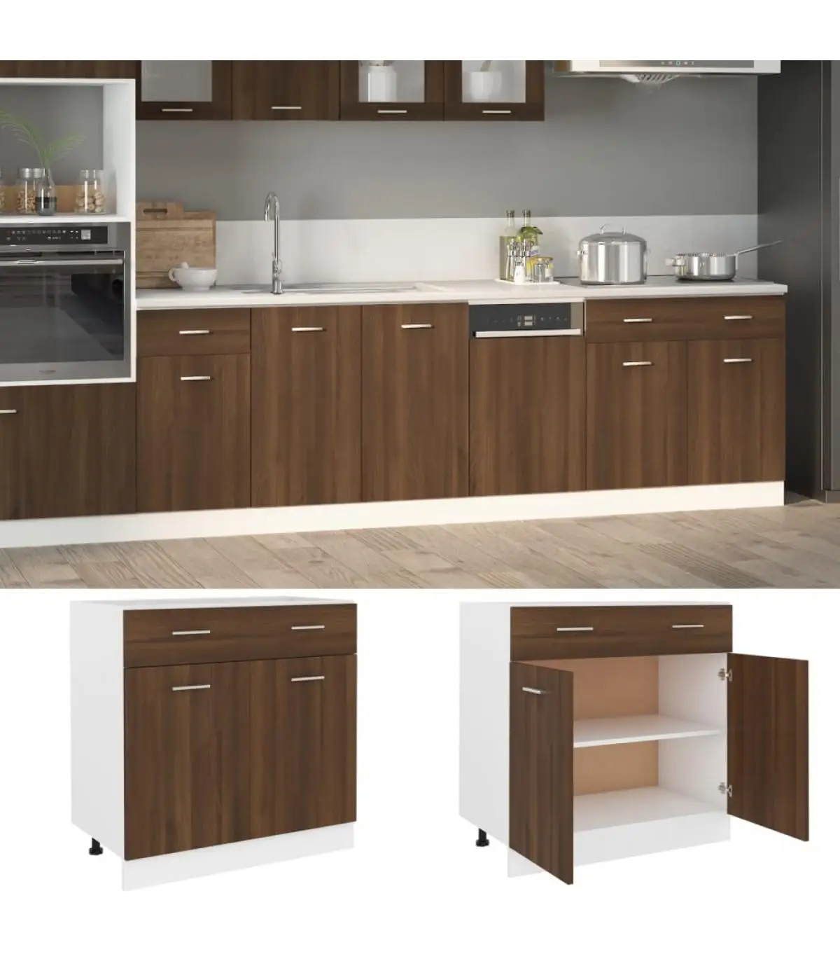 Kitchen cabinets lower cabinet plywood brown oak 80x46x81,5cm