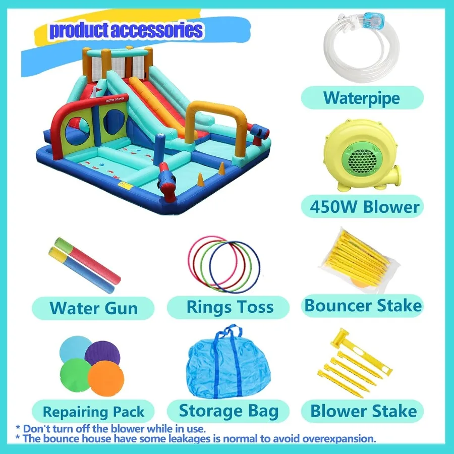 Opblaasbare waterglijbaan, waterglijbaan springhuis voor kinderen, water springhuis met glijbaan, opblaaswaterpark met 450W blazerba