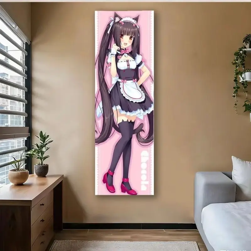 VIKAMA Anime Cat's Paradise Chocolate Maid Girl Vertical Tapestry Anime Cartoon Wall Hanging Entrance Bedroom Curtain Home Decor