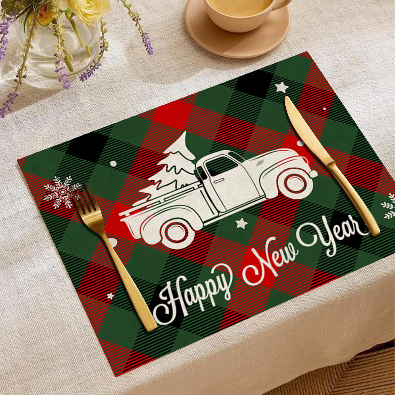45x30cm Printed table flag Christmas printed dining table mat Simple home tablecloth placemat Christmas decoration supplies deco