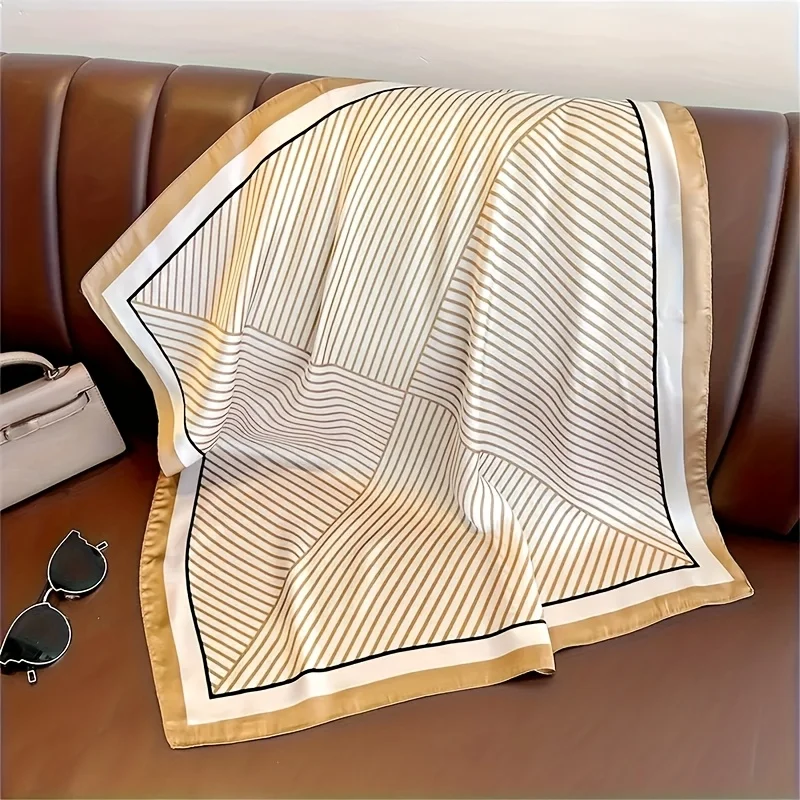 Luxury Brand Silk Stripe Designer Simple Scarf Bandana Women Hair Bands Square Scarves Satin Lady Wrap Headband