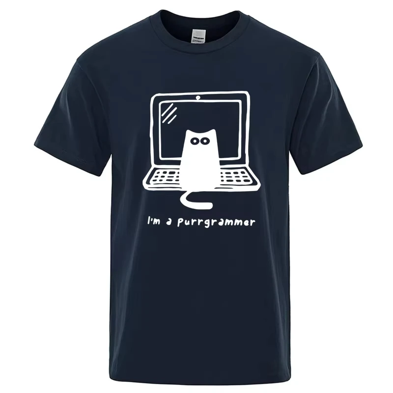 I'm A Purrgrammer Funny Cat Programmer Graphic T‑Shirt Unisex Nerd Geek Humor Oversized Casual Short Sleeve Tee