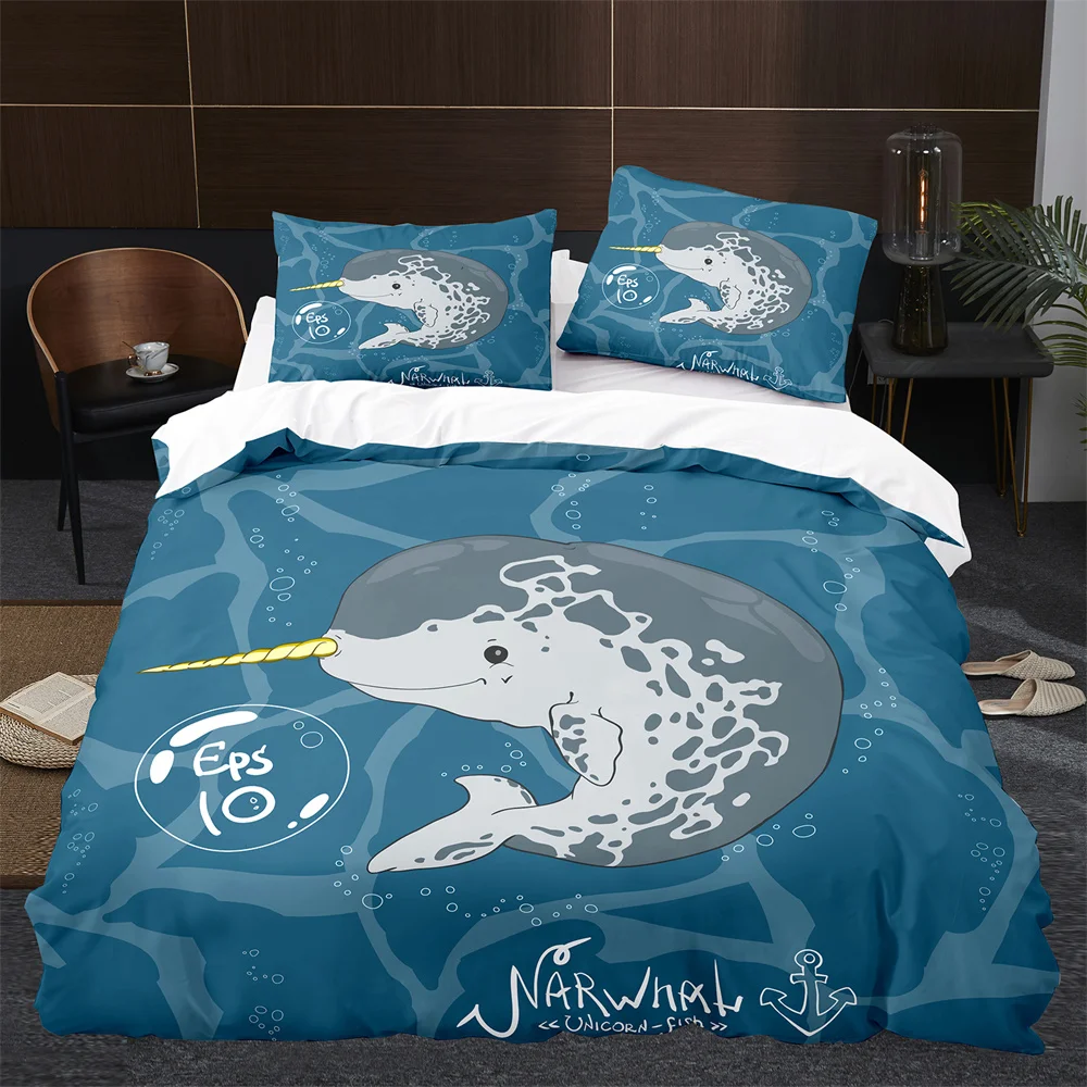 Cartoon Whale Duvet Cover King Queen Cute Ocean Animal Bedding Set for Kids Teens Adults Wildlife 2/3pcs Polyester Quilt Cover