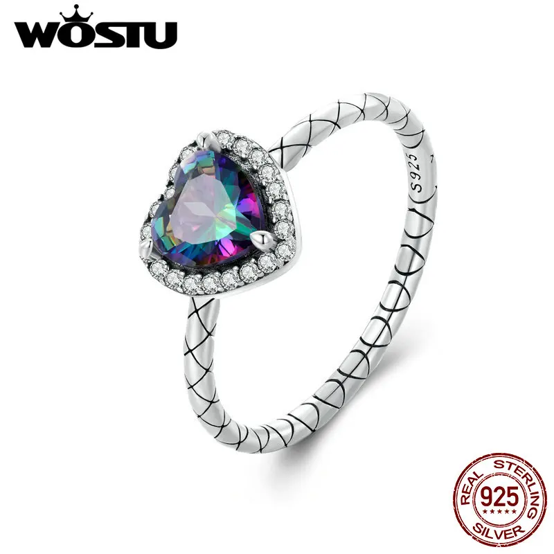 WOSTU Original 925 Sterling Silver Vintage Heart Ring Line Effect for Women Party Fashion Gift Fine Jewelry Certificated Silver