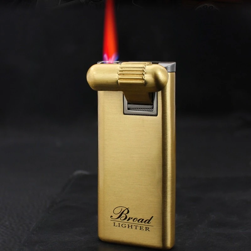 Broad Windproof Ultra-thin Cigar Inflatable Lighter Metal Outdoor Portable Torch Red Flame Lighter Smoking Accessorie Men's Gift
