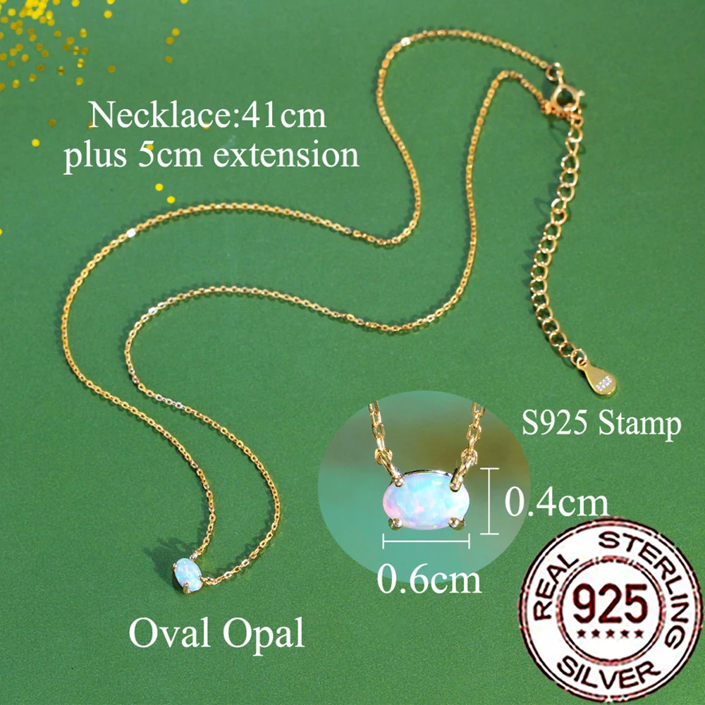 CWWZircons 925 Sterling Silver Delicate Mystical Oval Opal Pendant Necklaces for Women Gold Color Fine Party Daily Jewelry SD054