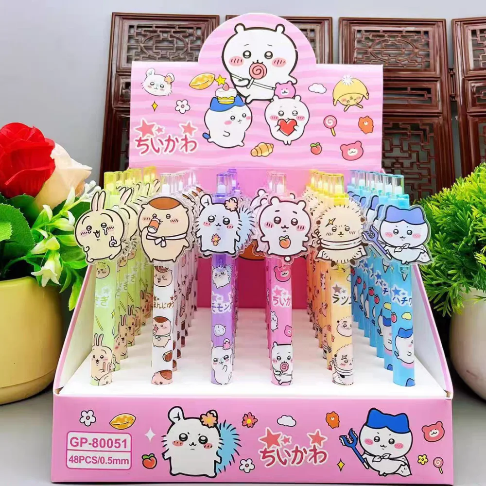 

24 шт., гелевая ручка с рисунком Chiikawa Usagi Push-Type Kawaii Hachiware 0,5 мм, черные студенческие письменные принадлежности, школьные и офисные принадлежности