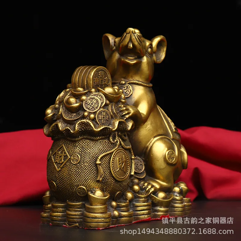 Brass Mouse Ornament Pure Copper Zodiac Rat Home Living Room Office Shop Desktop Decoration