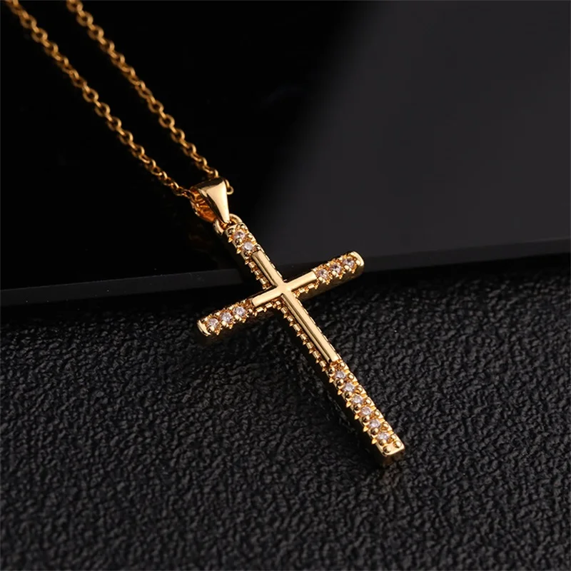 Classic Micro-Inlaid Simple Christian Cross Stainless Steel Necklace Fashion Wedding Versatile Clavicle Chain Pendant