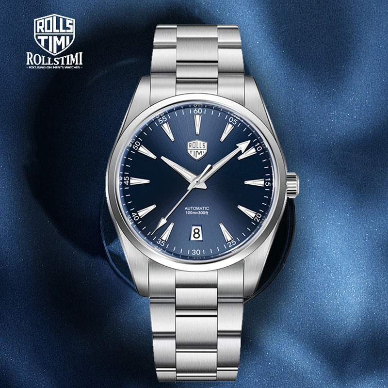 RollsTimi อัตโนมัติผู้ชายหรูหรานาฬิกาสแตนเลสสตีลนาฬิกาข้อมือสําหรับชาย NH35 Sapphire กระจกนาฬิกากันน้ํา