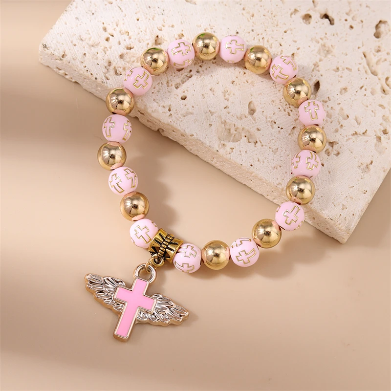 Modisches handgefertigtes Armband mit bunten Perlen für Damen, Kreuzanhänger-Armband, Freundschaftsschmuck, Geschenke für Mädchen – Detail 10