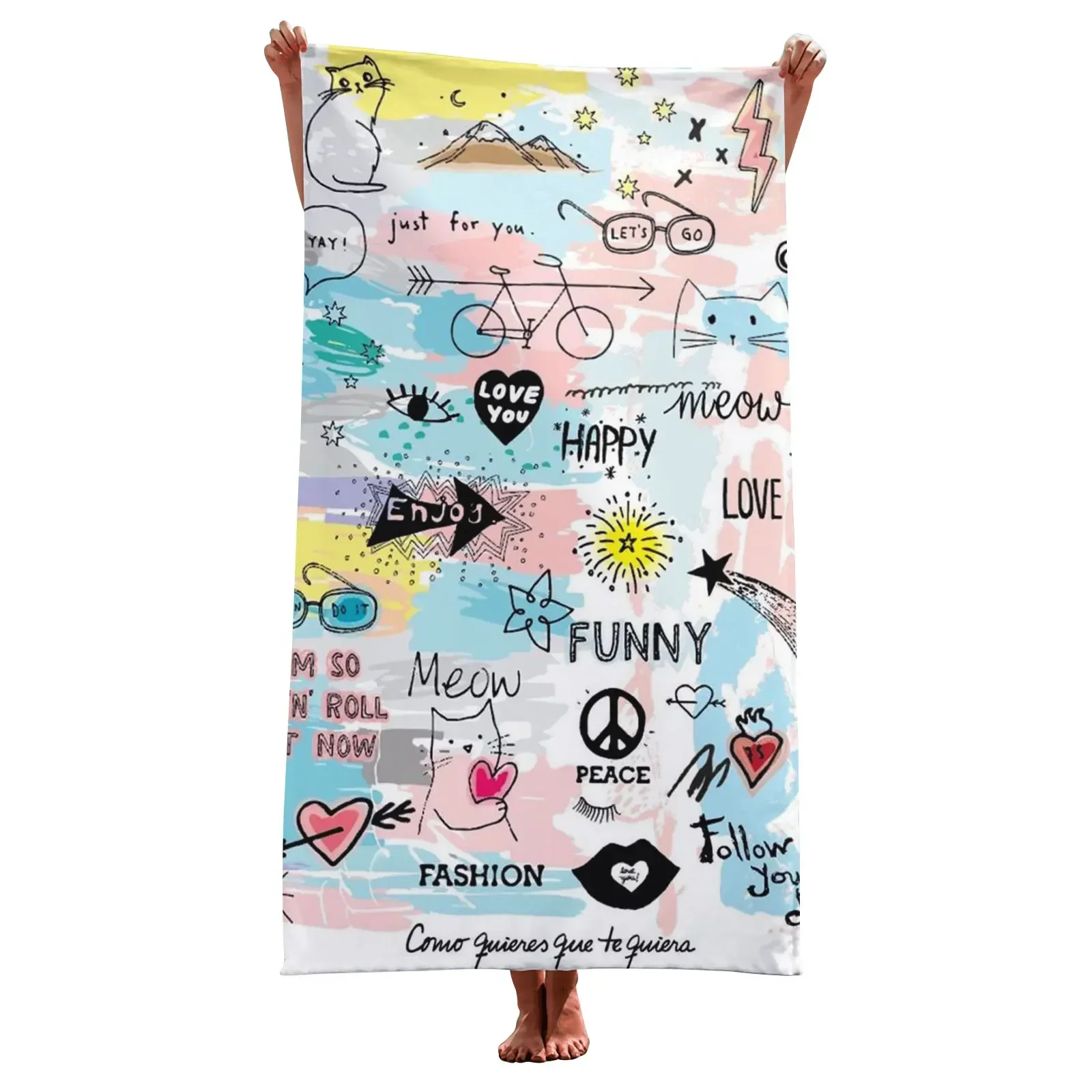 

Funny Graffiti Hip Hop Beach Towel, Sand Free Oversize Bath Towels ,Soft Absorbent Quick-drying Towel for Boys Girls Adults