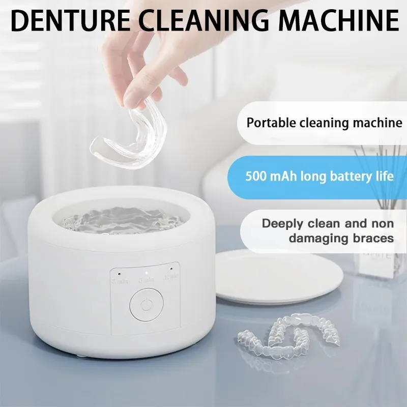50KHZ Ultrasonic Braces Cleaning Machine USB rechargeable for Dentures Retainer Mouth Guard Aligner, Watch strap cleaning