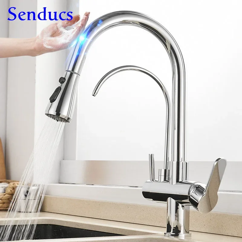 Smart Touch Kitchen Faucets with Pull Down Sprayer Hot Cold  Mixer Tap Chrome  Faucet  Water Filter  