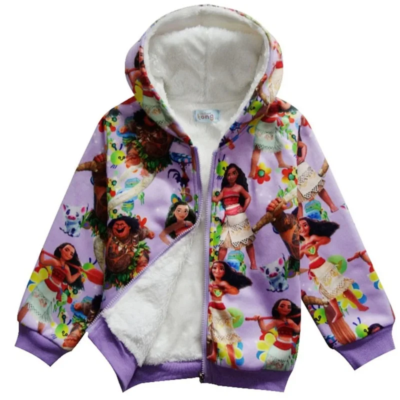 Girls Moana Jacket Winter Plus Velvet Thick Hooded Cotton Children's Clothing Tracksuit Kid Vaiana Christmas Coat Outing Clothes