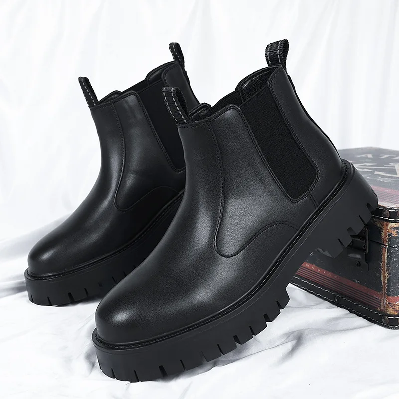 

Мужские модные ботинки на платформе, черные, белые осенне-зимние туфли, ковбойские ботильоны из натуральной кожи, вечерние платья для выпускного вечера, ботинки на платформе