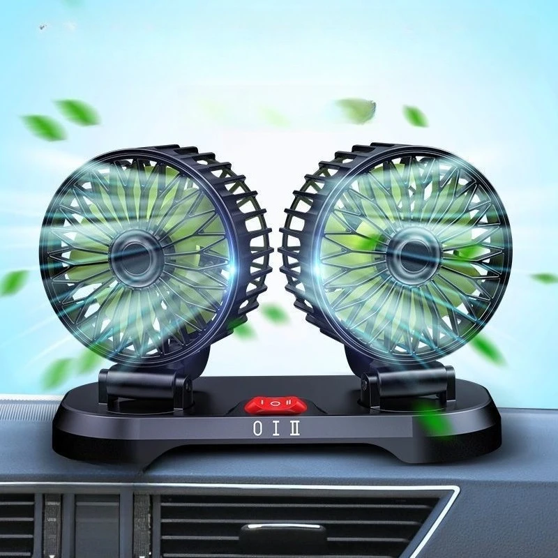 

Portable Car Fan 12/24V Rechargeable Multi-Angle 360° Rotatable Double-head Foldable Cooling Electric Fans for Home Desk Office