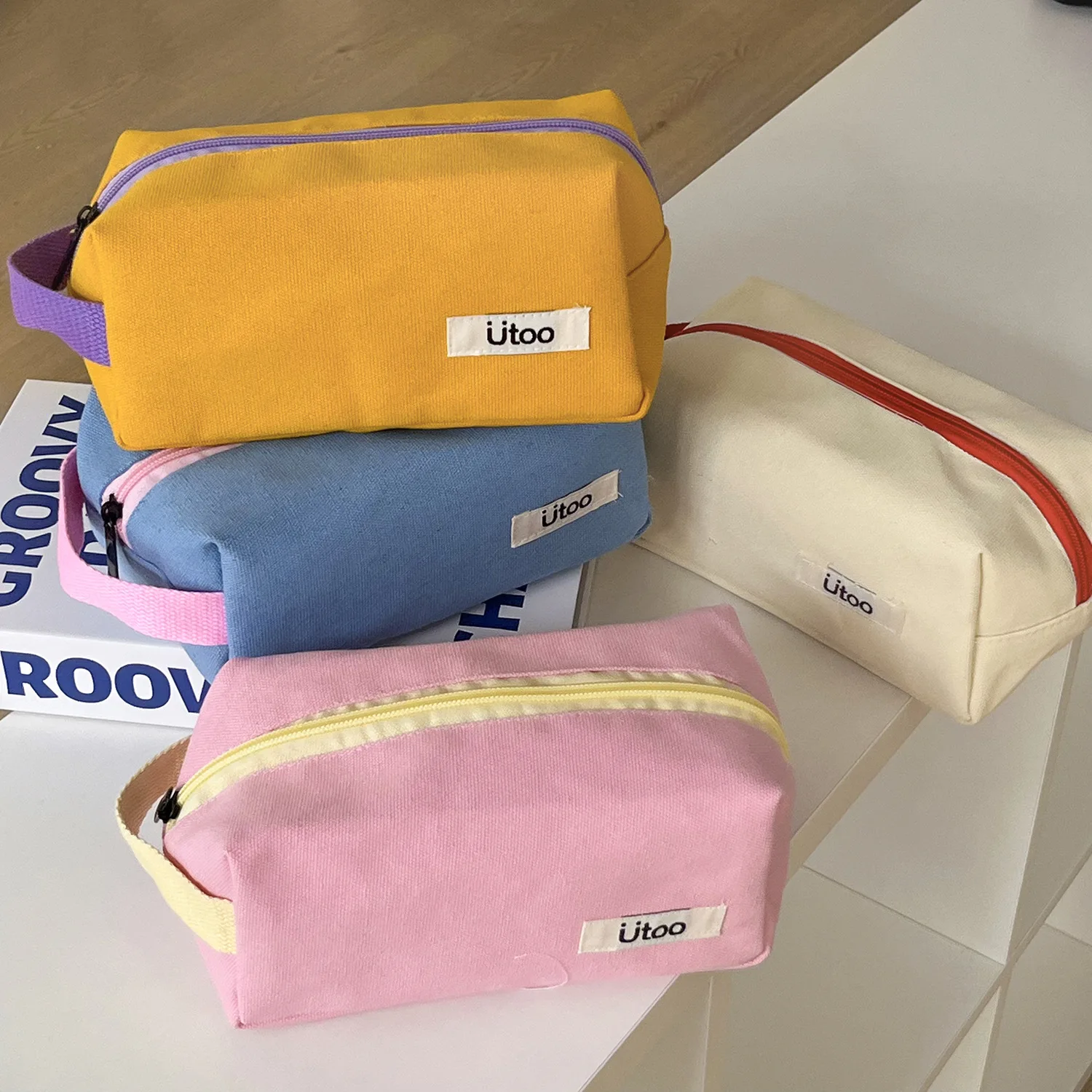 YT color-blocking canvas makeup bag, simple ins-style large-capacity storage bag, student pencil case, portable toiletry bag