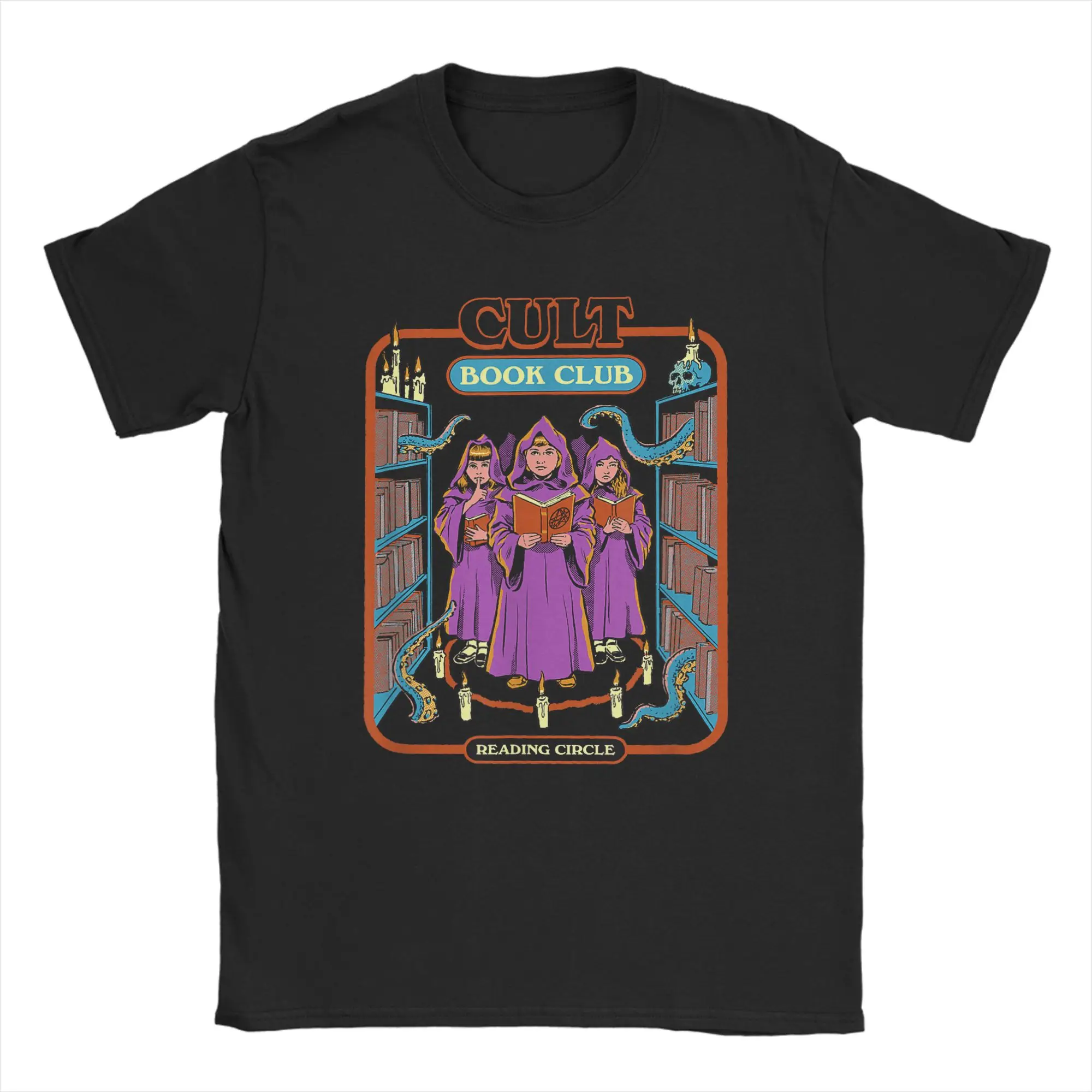 Men T-Shirt Cult Book Club Reading Circle Retro Dark Humor Awesome Cotton Tee Shirt Short Sleeve  T Shirts O Neck Tops Gift
