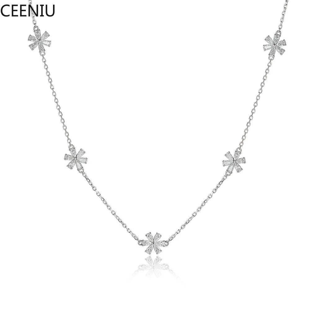 Pear Cut Flower Moissanite Necklaces for Women GRA Certified Lab Moissanite s925 Sterling Silver Chain Dainty Necklace