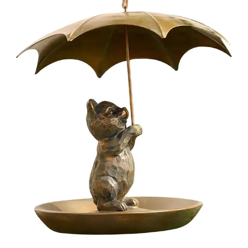 

Animal Squirrel Bird Feeder With Umbrella Outdoors Metal Hummingbird Feeder With Umbrella All-Weather Exquisite Garden Yard