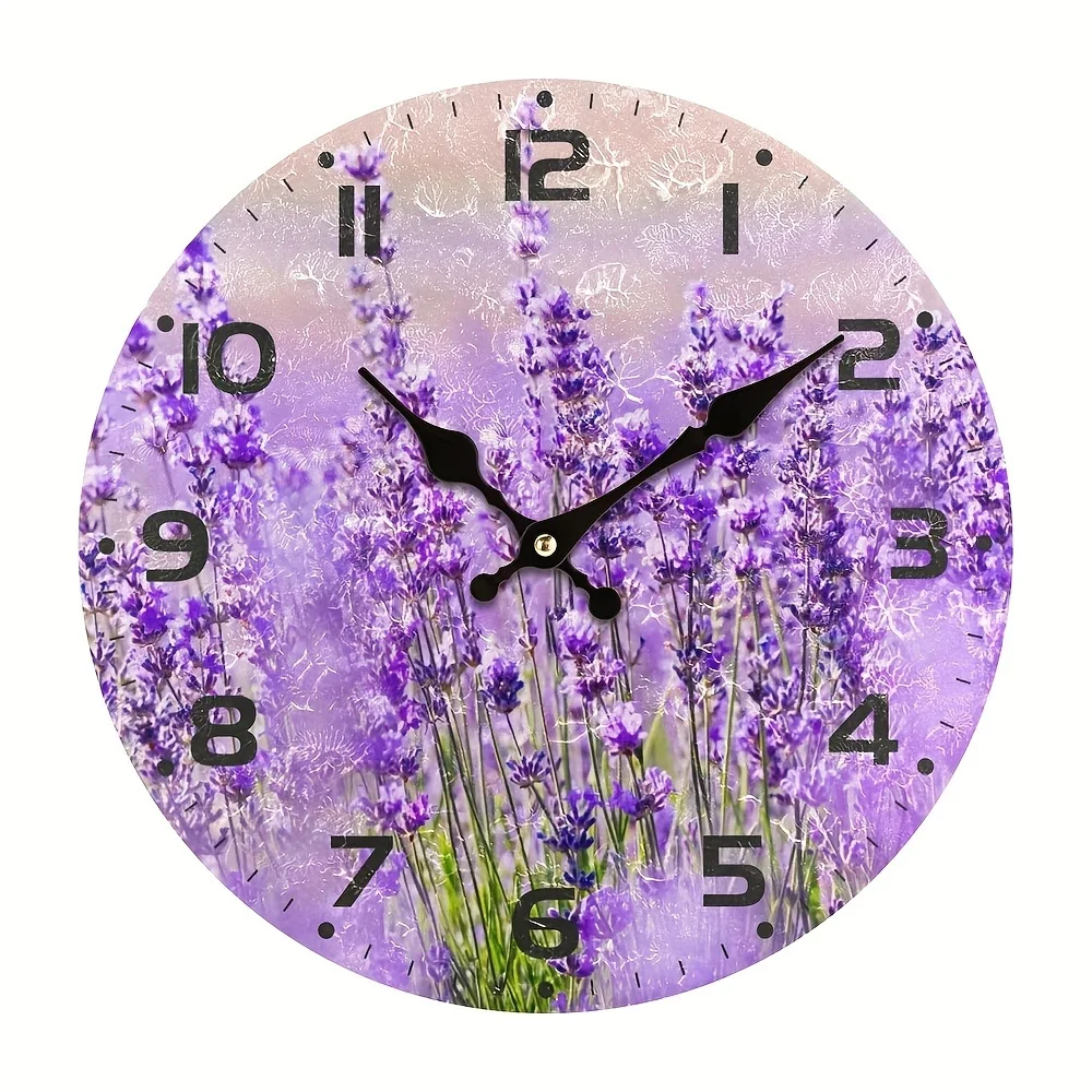 Lavender Fields Oil Painting Wall Clock - Purple Floral Design,Battery Operated For Home, Office, Or School Decor