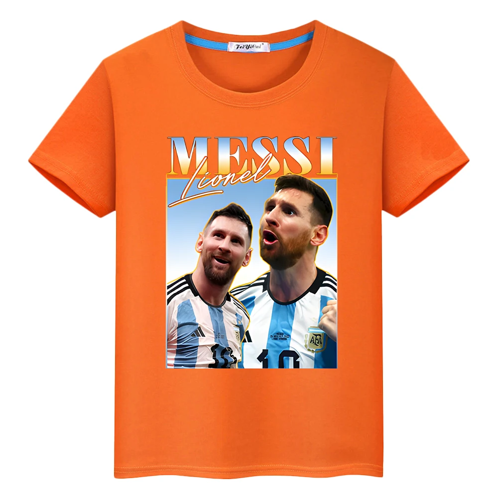 Camiseta de algodón 100% Kawaii con estampado de avatar de messi de fútbol, pantalón corto informal para niño, camisetas de dibujos animados, camisetas de anime y2k, ropa de una pieza para niños y niñas