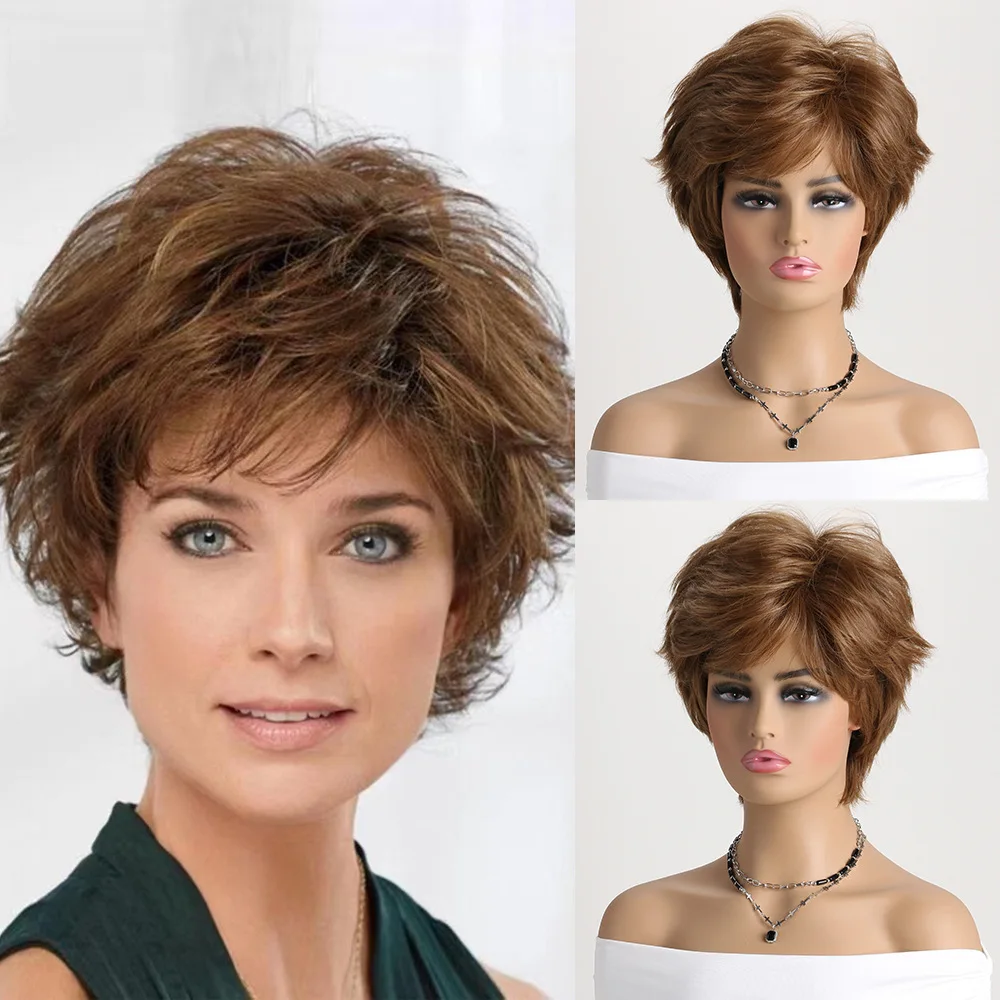 

Women's Fashion Realistic Brown Wig Micro Curly Short Synthetic Hair Comfortable and Breathable Rose Mesh Heat Resistant Fiber