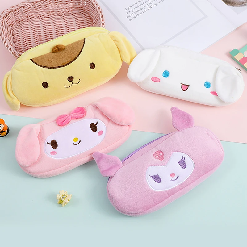 Sanrio Kawaii Kuromi Mymelody Cinnamon Pencil Case Cute Plush Bag Anime Toy Cosmetic Bag Girl Kids Stationery Birthday Gift