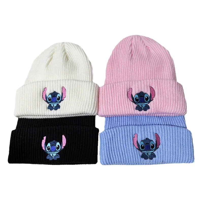 Autumn Winter Anime Cartoon Disney Stitch Warmth Knitted Hat Cute Women Men Outdoor Hip Hop Pullover Hat Ear Protection Beanies