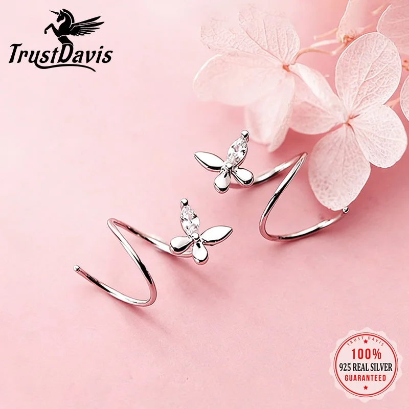

Серьги-кольца TrustDavis из стерлингового серебра 925 пробы с бабочками и спиральными элементами, изящные, милые, минималистичные, блестящие, нежные, шикарные, элегантные украшения DS3961