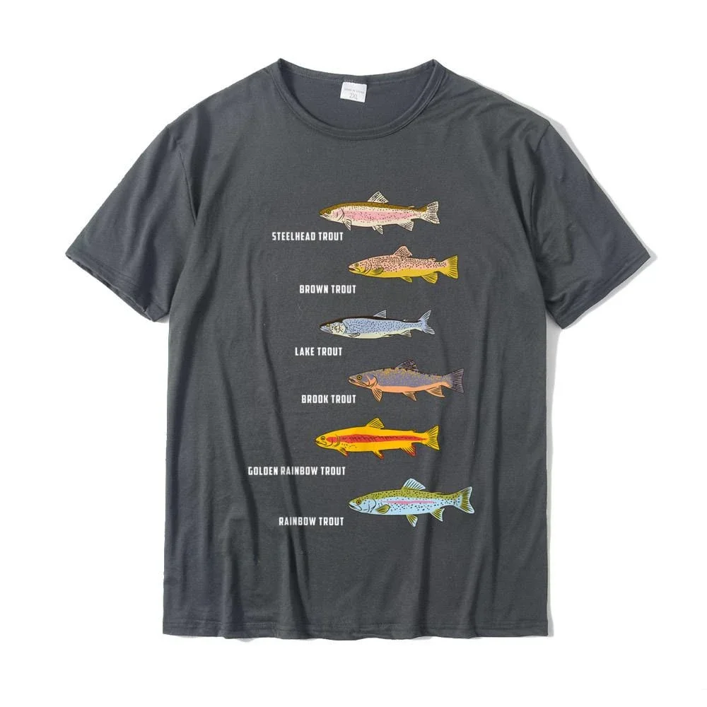 New Arrival fashion Funny Types Of Trout Fish Species Fishing Angling T-Shirt Camisa Top Cheap Cotton Men's Tops T Shirt Normal