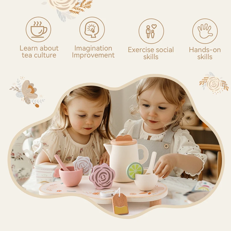 Baby Houten Thee Gebruiksvoorwerpen Speelgoed Kid Tea Party Speelgoed Montessori Puzzel Afternoon Tea Speelgoed Set Model Vroeg Onderwijs Cadeau Voor Kinderen